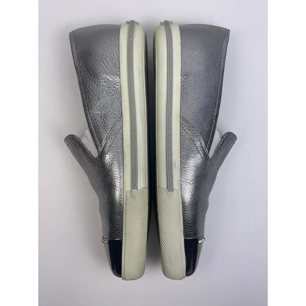 Miu Miu Silver Leather Pointed Toe Slip On Sneakers Loafers Sz 5.5 Prada - Picture 8 of 10